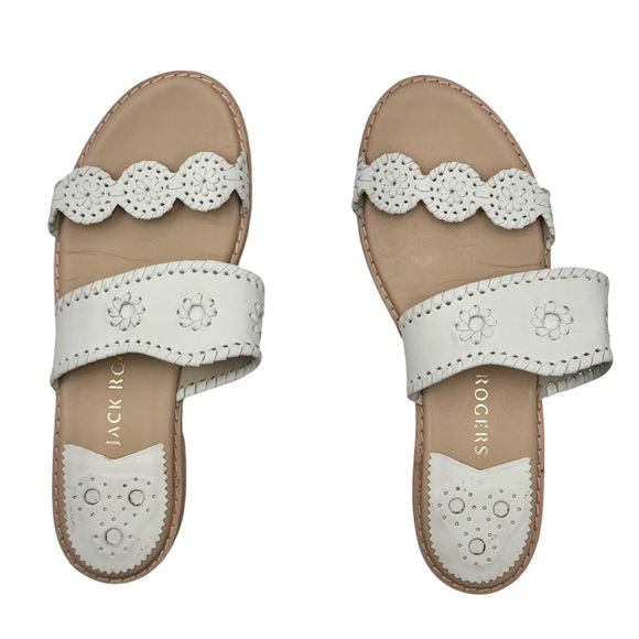 Jack Rogers Floral Cutwork Double Strap Sandals Flat Leather Palm Beach Style 9M - Picture 2 of 6